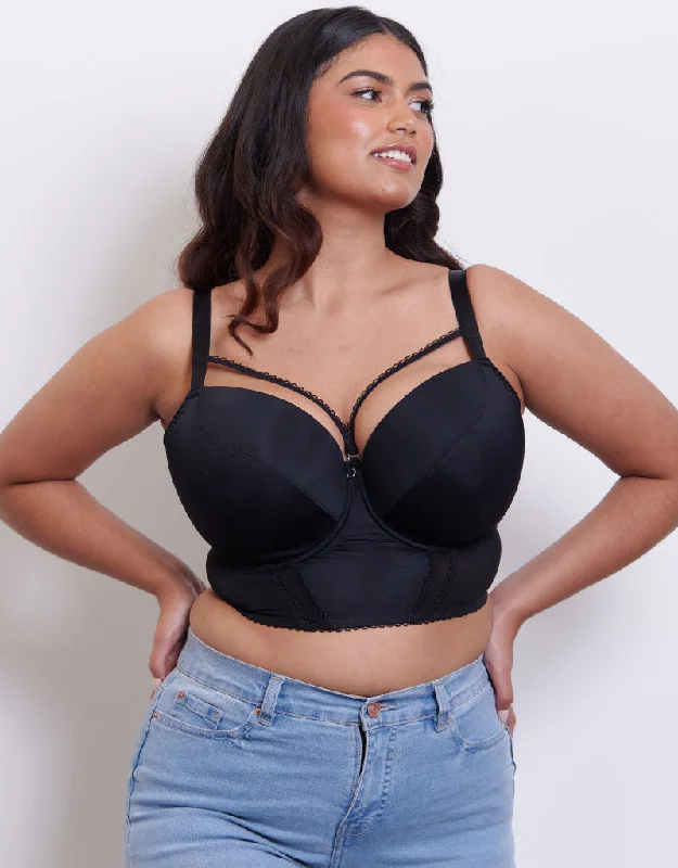 trendy lace briefs-Curvy Kate Extrovert Longline Padded Balcony Bra Black