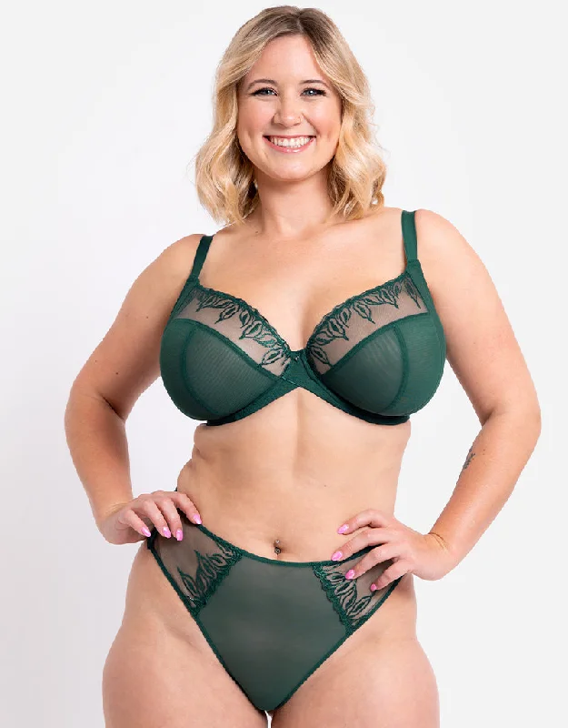 seamless thong underwear-Curvy Kate Flare Full Plunge Side Support Multiway Bra Emerald Sparkle