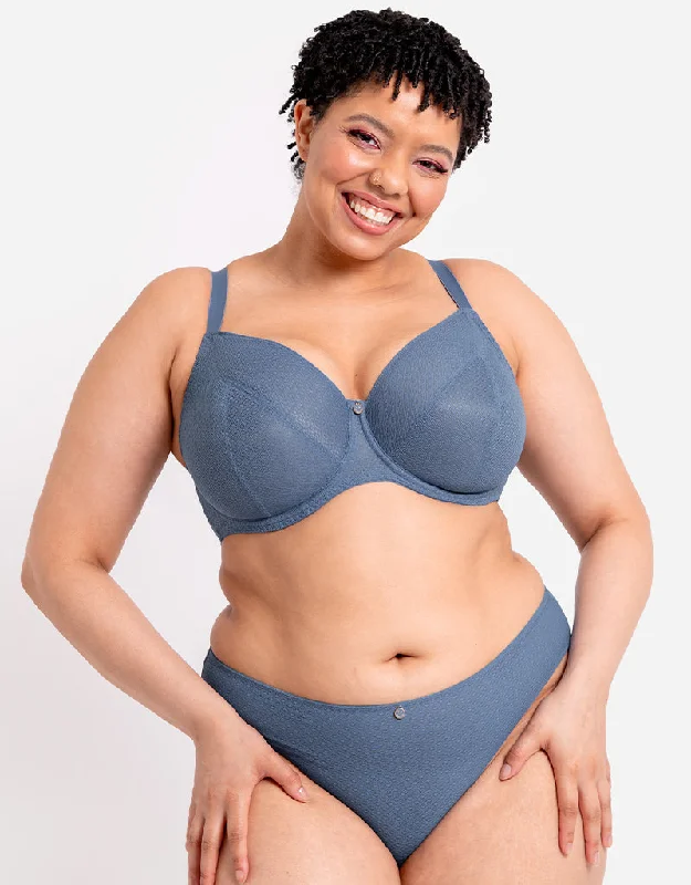 breathable hipster underwear-Curvy Kate Happy Boobs Balcony Bra Denim Blue