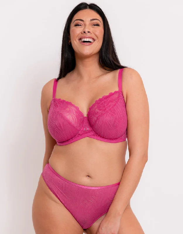 comfy cotton boyshorts-Curvy Kate Lace Daze Balcony Bra Lipstick Pink