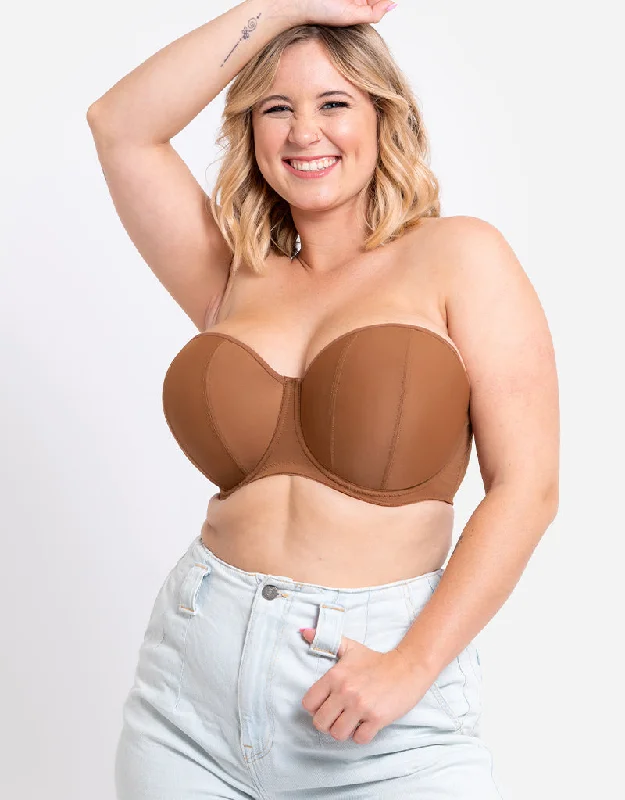 comfy mesh underwear-Curvy Kate Luxe Strapless Multiway Bra Caramel