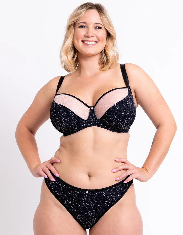 trendy hipster panties-Curvy Kate Moody Bloom Balcony Bra Black/Pink