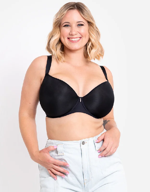 moisture-wicking underwear-Curvy Kate Smoothie Spacer Moulded T-Shirt Plunge Bra Black