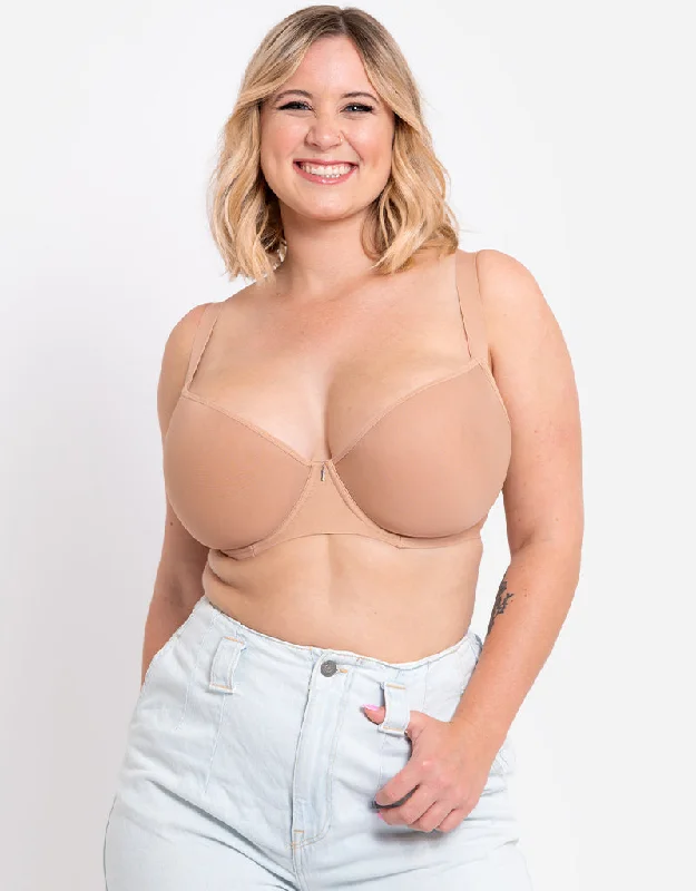 floral satin panties-Curvy Kate Smoothie Spacer Moulded T-Shirt Plunge Bra Latte