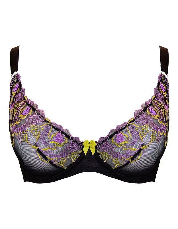 trendy printed panties-Curvy Kate Stand Out Scooped Plunge Bra Black Multi