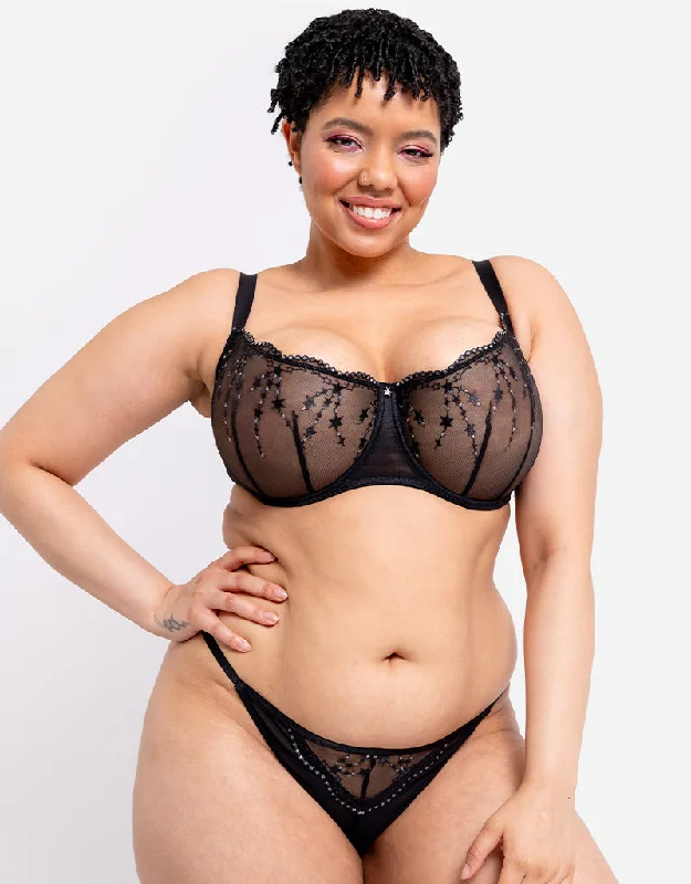 comfy bamboo panties-Curvy Kate Stardust Balcony Bra Black Sparkle