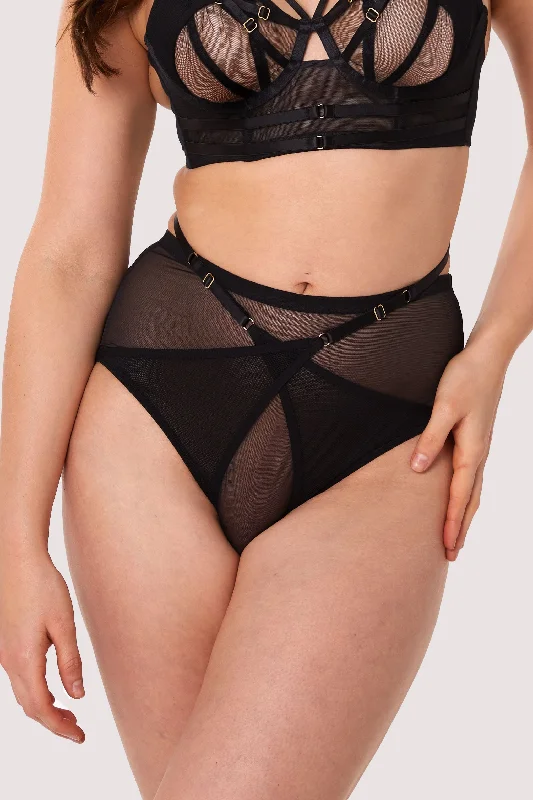 women’s mesh panties-Eddie Black Crossover Wrap High Waist Brief