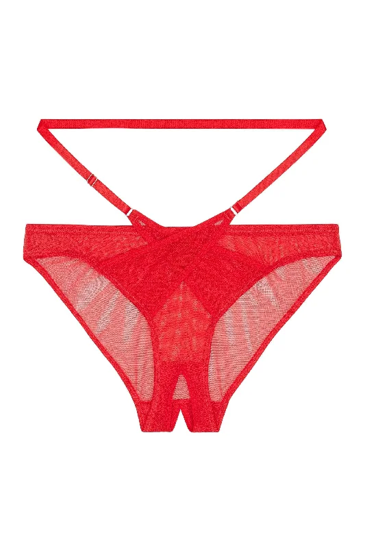 organic cotton underwear-Eddie Red Crossover Wrap Crotchless Brazilian Brief