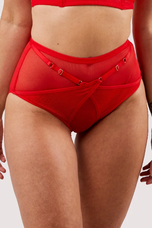 plus-size panties-Eddie Red Crossover Wrap High Waist Brief