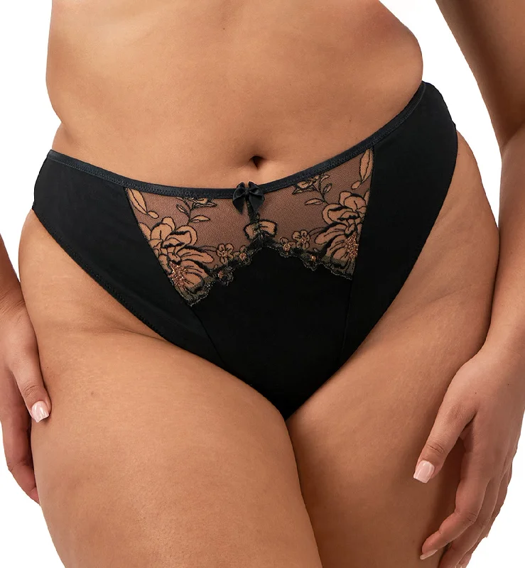 soft microfiber panties-Elomi Teagan Thong (302670) - Black/Almond