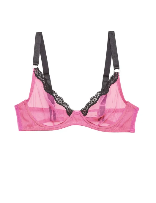 high-waisted silk underwear-Fleur du Mal Sheer Tulle Demi Bra