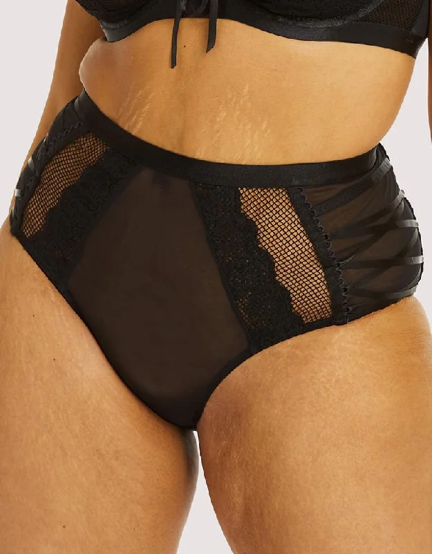 stretchy lace thong-Gabi Fresh x Playful Promises Ericka Fishnet High Waist Brief Black