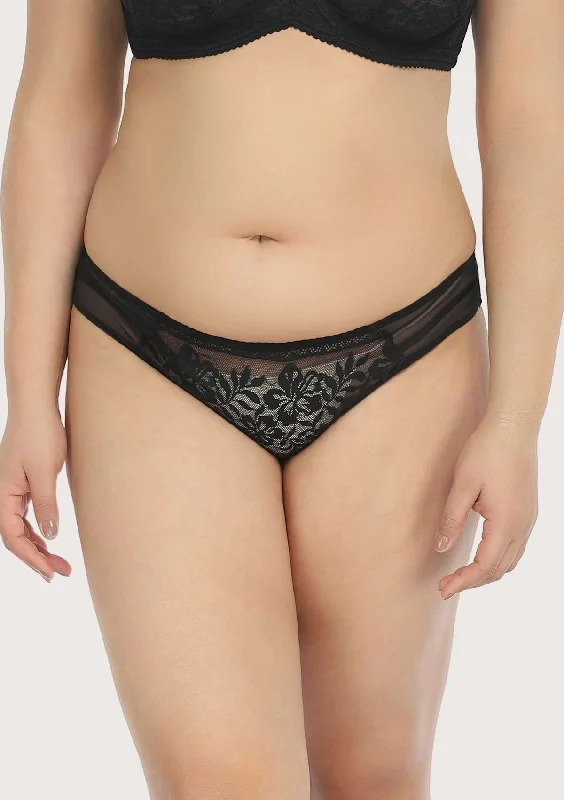 breathable lace thong-Gladioli Black Floral Lace Bikini Underwear