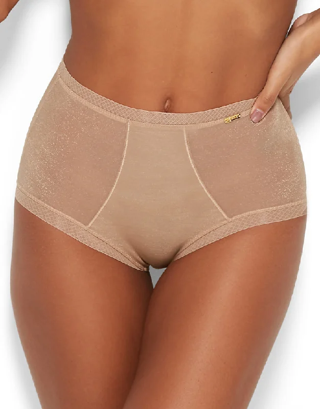 luxury lace panties-Gossard Glossies Deep Short Latte