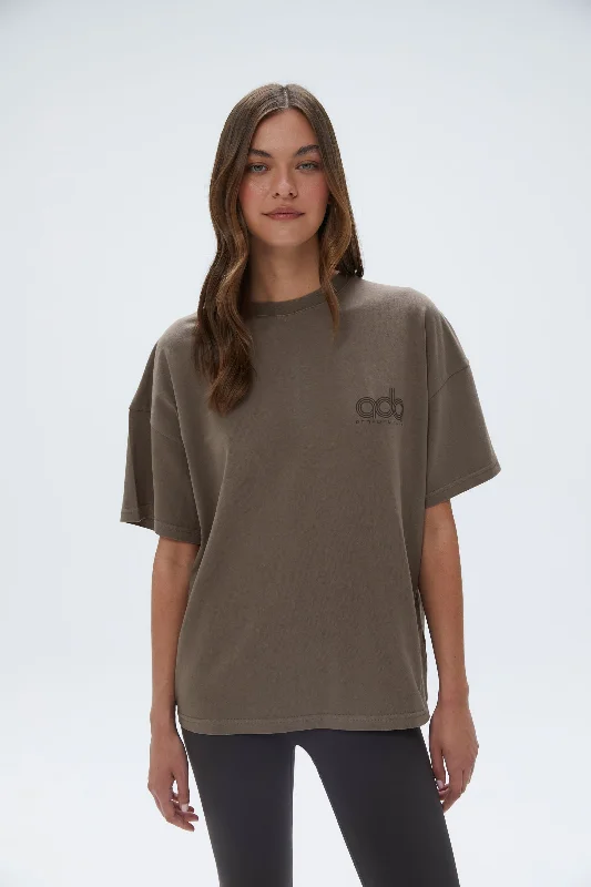 trendy satin underwear-Performance Washed Short Sleeve Drop Shoulder T-shirt - Cocoa Brown