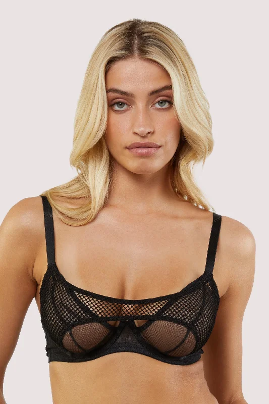 luxury lace panties-Greta Black Cut Out Fishnet Bra