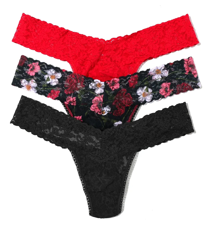 floral lace underwear-Hanky Panky 3-PACK Signature Lace Low Rise Thong (49113PK) - Am I Dreaming