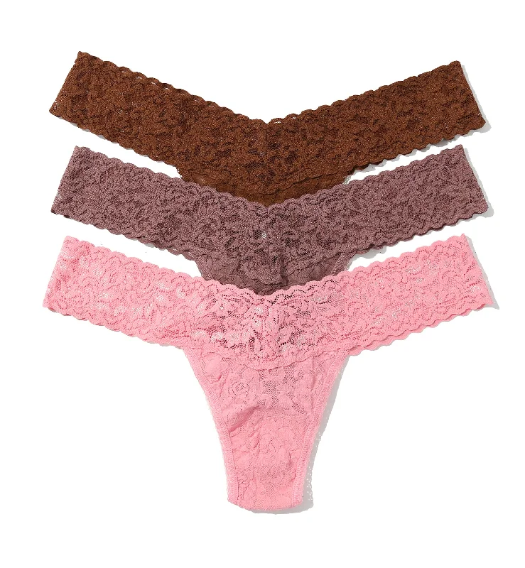 seamless cotton thong-Hanky Panky 3-PACK Signature Lace Low Rise Thong (49113PK) - Outline