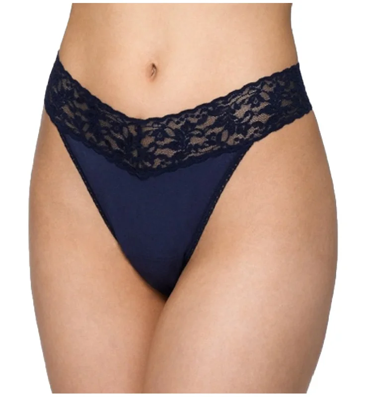 breathable mesh underwear-Hanky Panky Cotton Original Rise Thong (891801P) - Navy