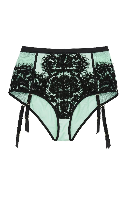 seamless hipster panties-Hedy Mint Curve High Waist Suspender Brief