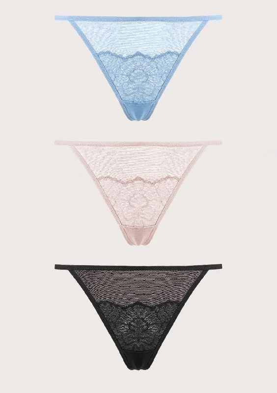 floral satin panties-HSIA Blossom Lace String Thongs 3 Pack