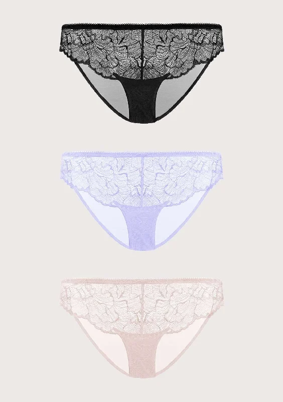 floral cotton panties-HSIA Blossom Lace Bikini Underwears 3 Pack