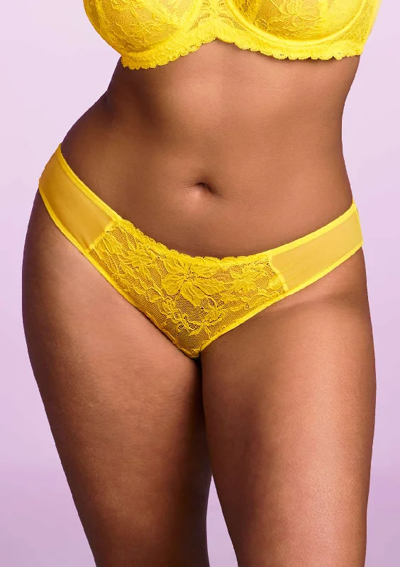 breathable silk panties-Pretty In Petals Bright Yellow Lace Bikini Underwear