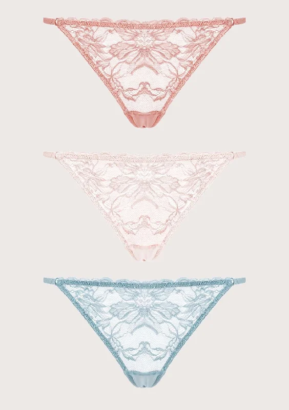 breathable lace panties-Pretty In Petals Breathable Sexy Lace String Thongs 3 Pack