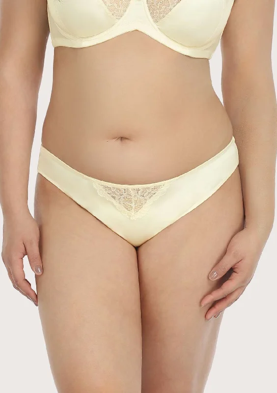 floral satin panties-Foxy Champagne Satin Floral Lace Bikini Underwear