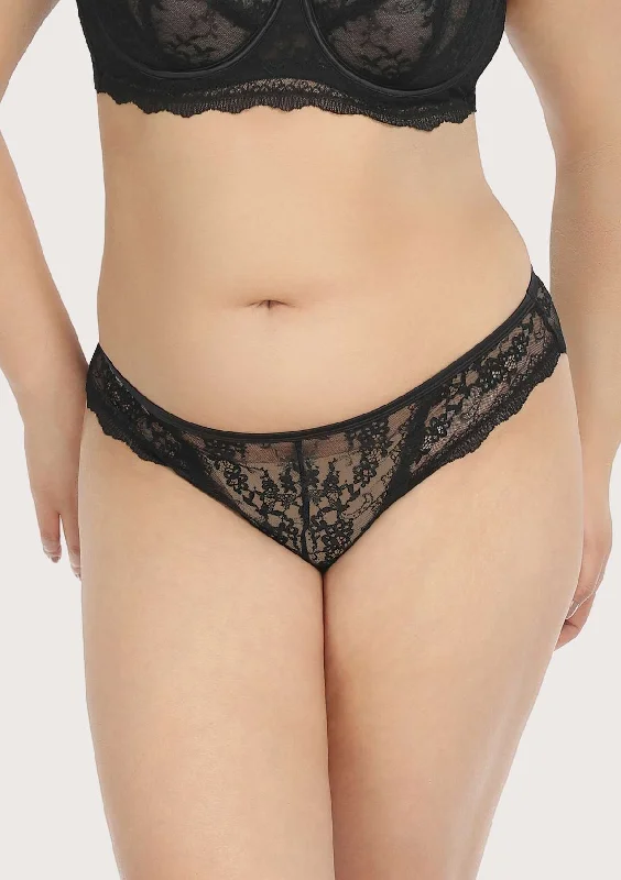 seamless silk panties-HSIA Floral Bridal Lace Back Black Bikini Underwear