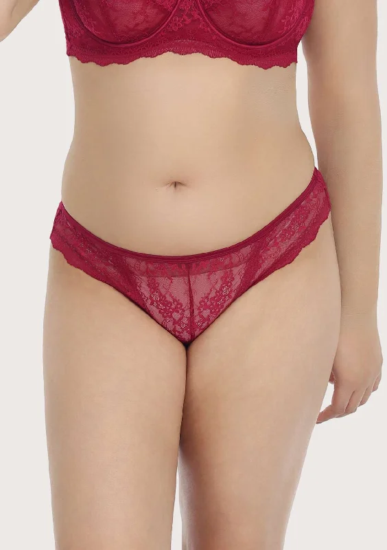 postpartum underwear-HSIA Floral Bridal Lace Back Burgundy Bikini Underwear