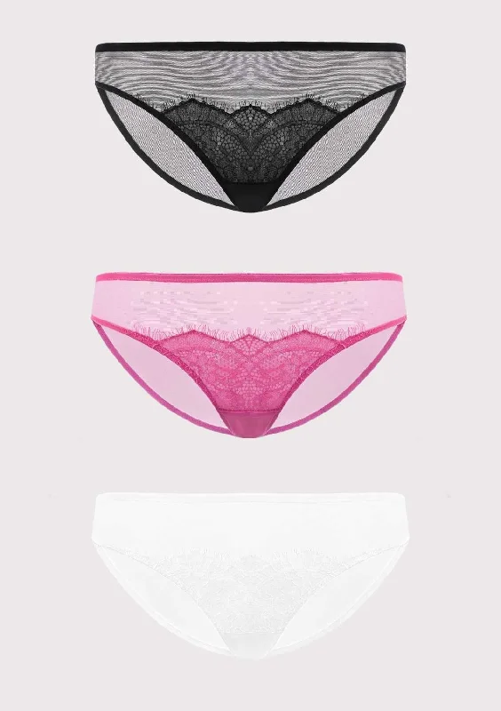 breathable mesh underwear-HSIA Mesh Eyelash Lace Bikini Panties 3 Pack