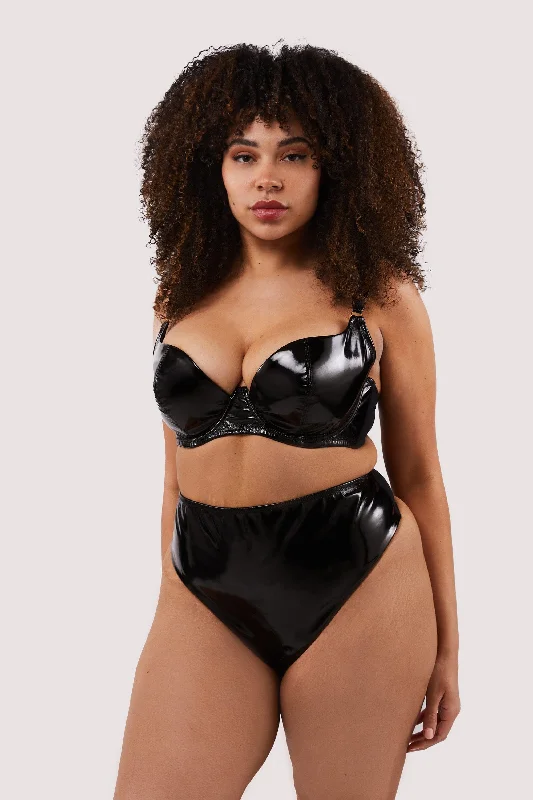 trendy mesh thong-Maxine Black PVC High Waist Curve Brief