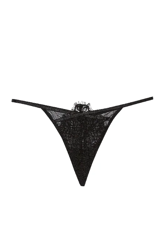 breathable silk panties-Reena Black Lace And Mesh Thong