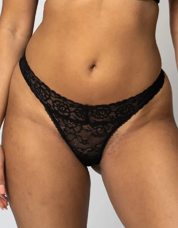 soft bamboo panties-Ivory Rose All Over Lace Thong Black