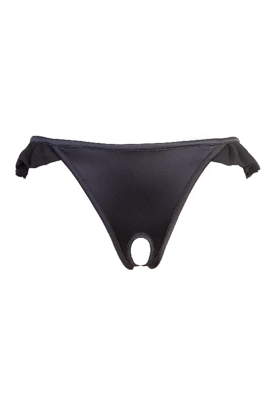 high-cut thong-Lana Black Chiffon Frill Ouvert Brief