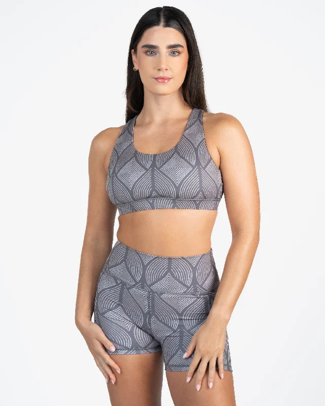 comfy boyshorts underwear-Lattice Back Sports Bra - Grey Peacock