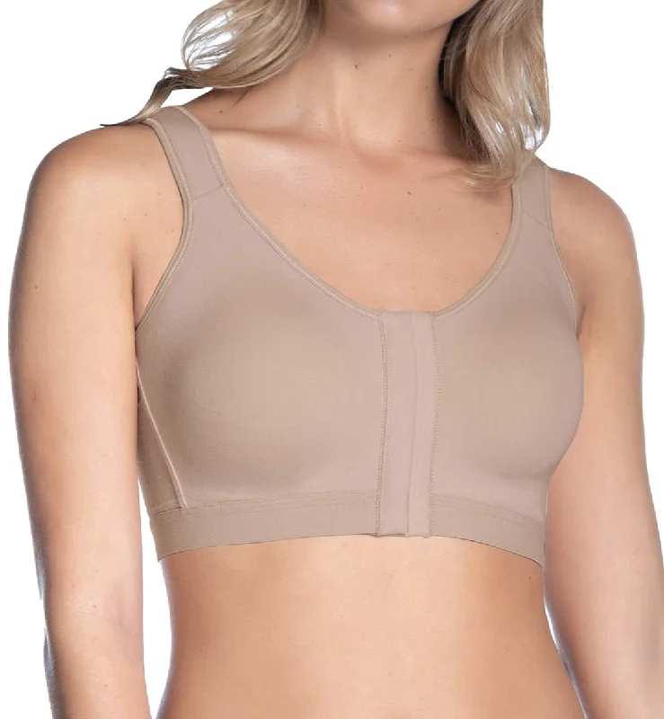 women’s period panties-Leonisa Stretch Cotton Posture Corrector Wireless Front-Closure Bra (980) - Nude