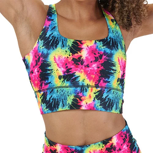 women’s high-cut briefs-Longline Bra | Neon Tie Dye