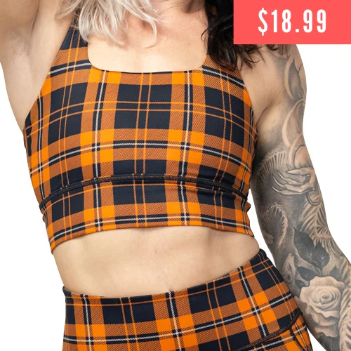 breathable boyshorts underwear-Longline Bra | Pumpkin Patch Plaid