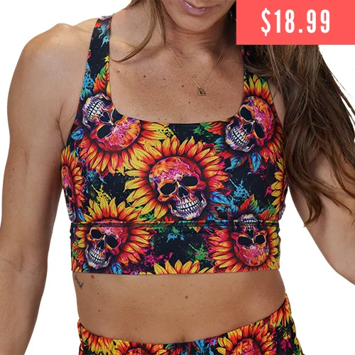 comfy cotton boyshorts-Longline Bra | Skull Flower