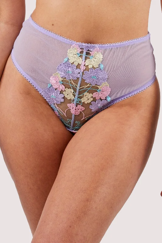 floral cotton panties-Luna Pastel Embroidered High Waisted Thong