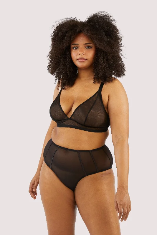 soft microfiber panties-Maria Black Mesh High Waisted Brief