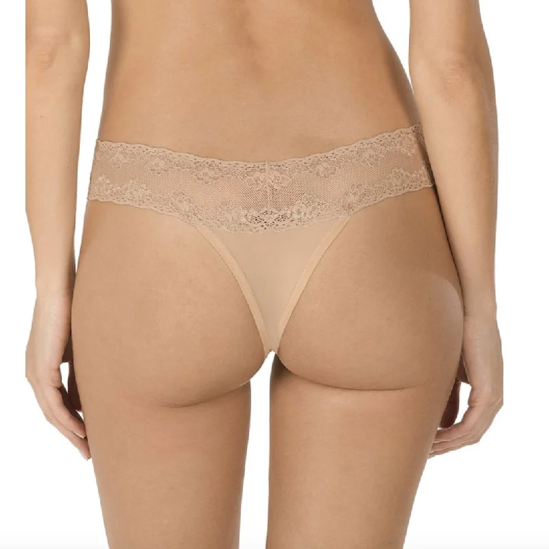 breathable satin panties-Natori Bliss Perfection One-Size Thong in Cafe' 750092