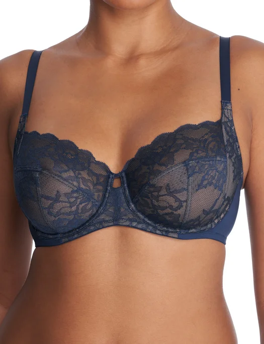 comfy mesh underwear-Natori Statement Full Figure Underwire Bra, NIGHT BLUE/BUFF