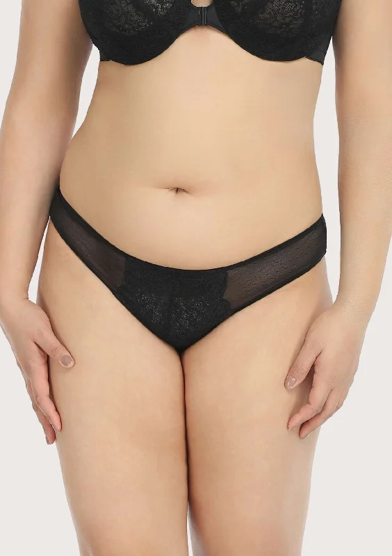 seamless cotton briefs-Nymphaea Front Floral Black Lace Bikini Underwear