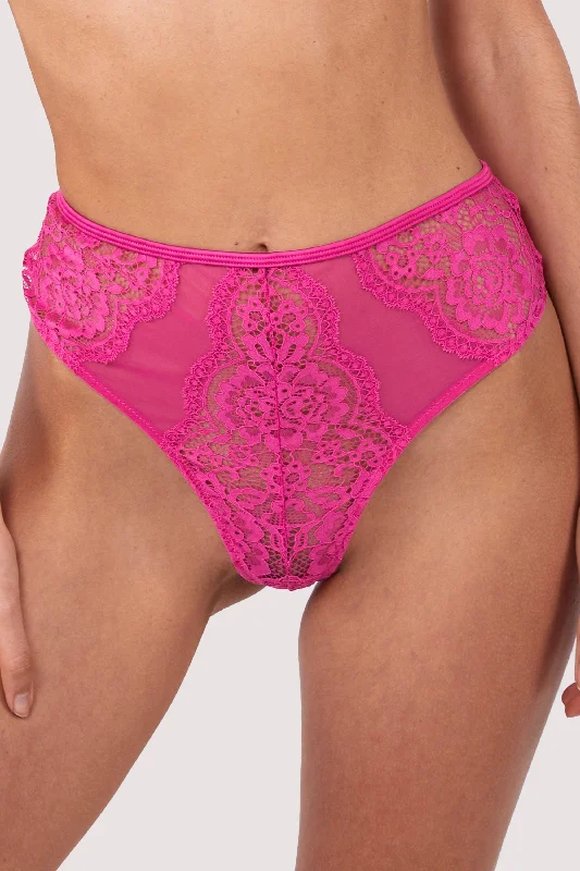 cotton bikini panties-Ophelia Pink Cut Out Lace High Waist Brief