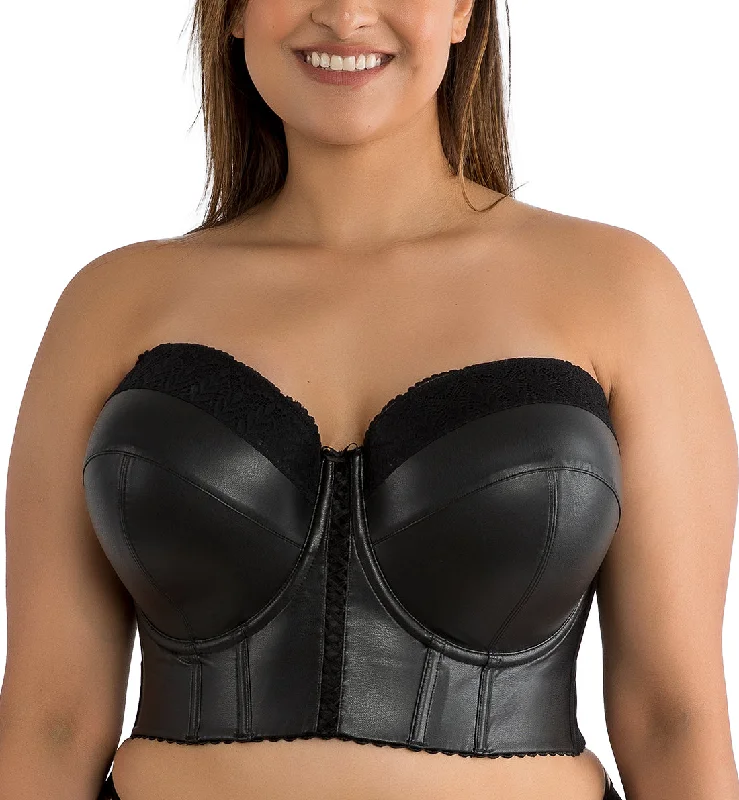 high-waisted briefs-Parfait Stevie Faux Leather Strapless Midi Bustier (P50120) - Black