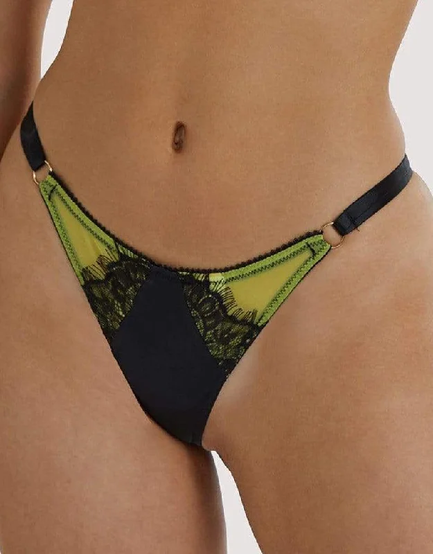 trendy printed panties-Playful Promises Indigo Strappy Thong Lime