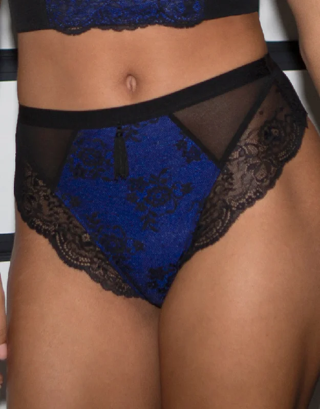 breathable silk panties-Pour Moi Sensation High Leg Brief Black/Cobalt